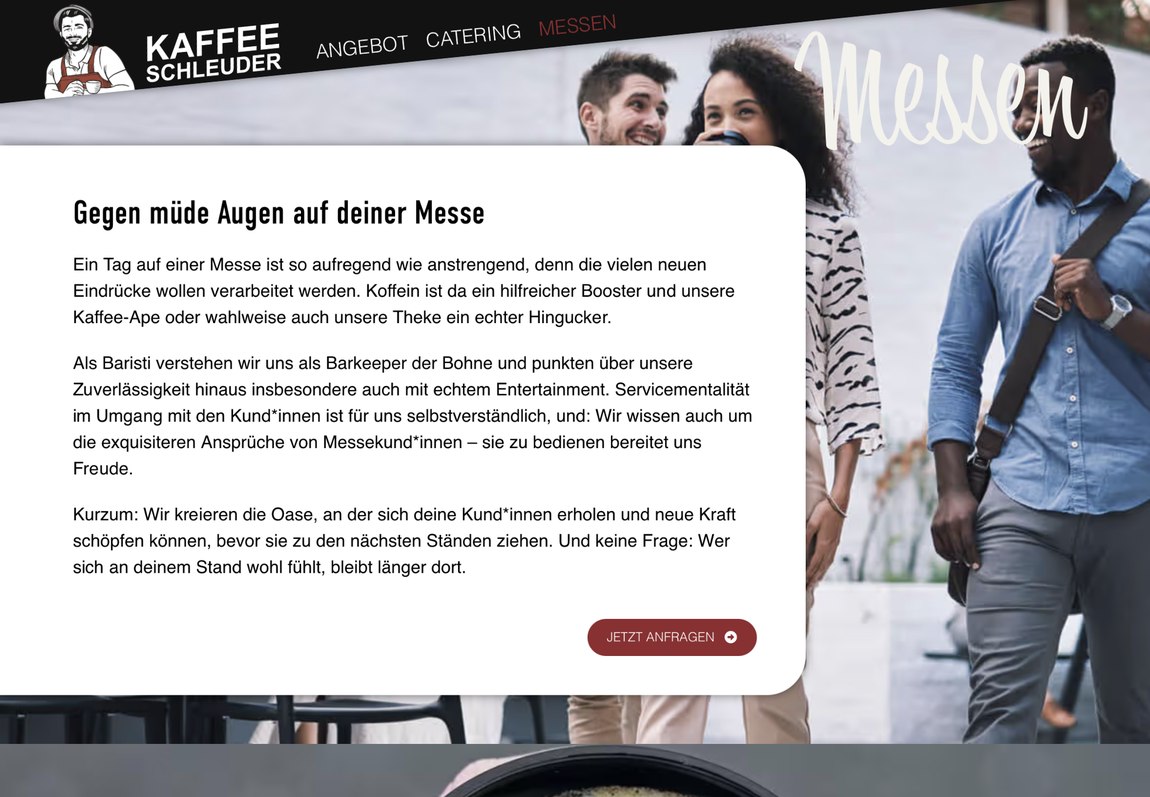 Kaffeeschleuder — Website auf dem Desktop