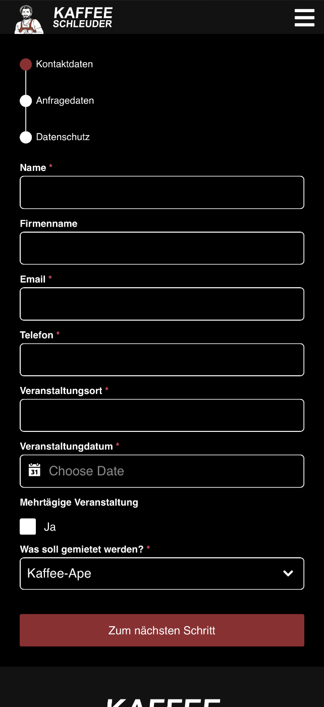 Kaffeeschleuder — Website auf dem Smartphone